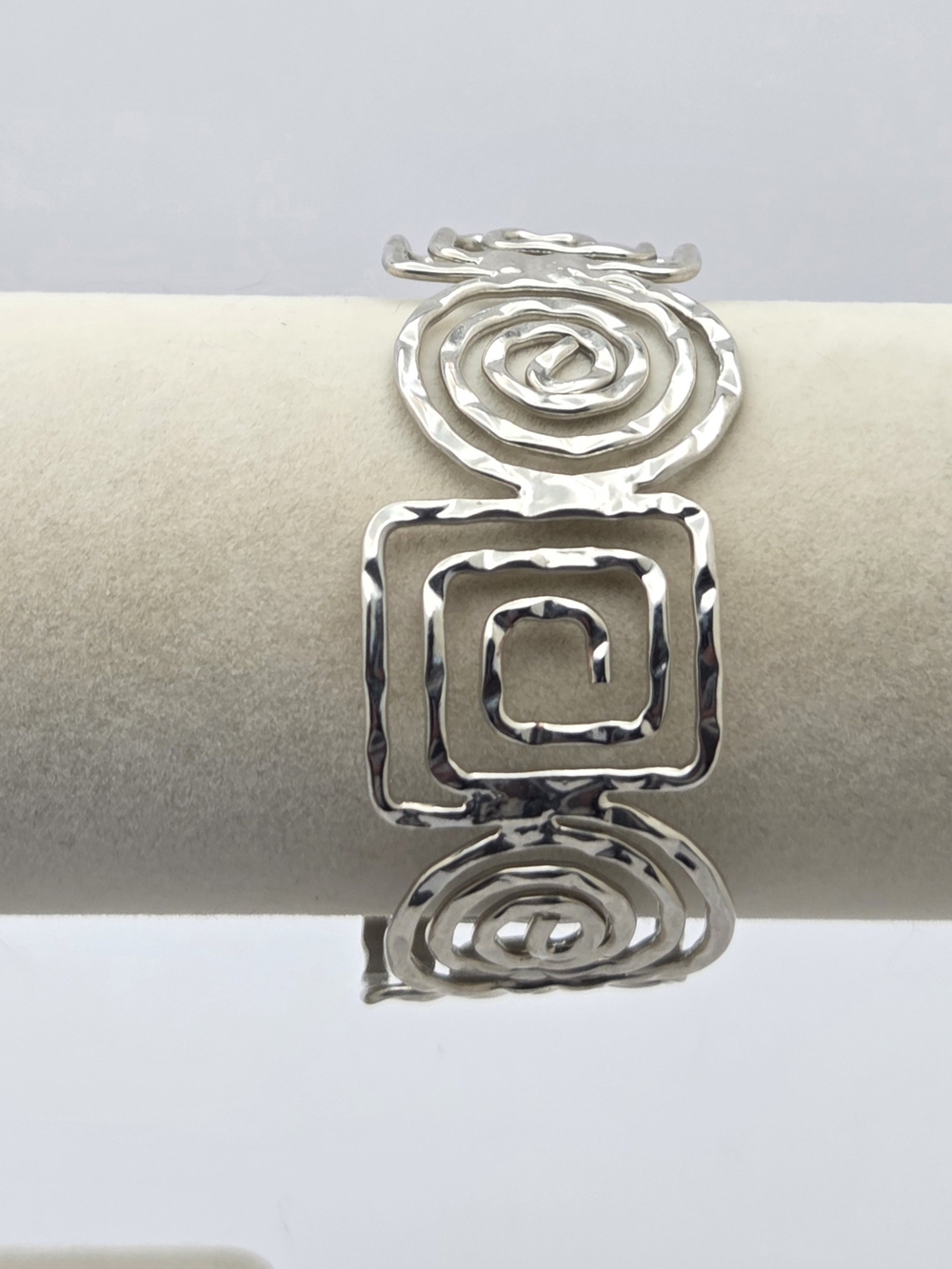 Hammered Silver-Tone Swirl & Geometric Square Link Cuff Bracelet